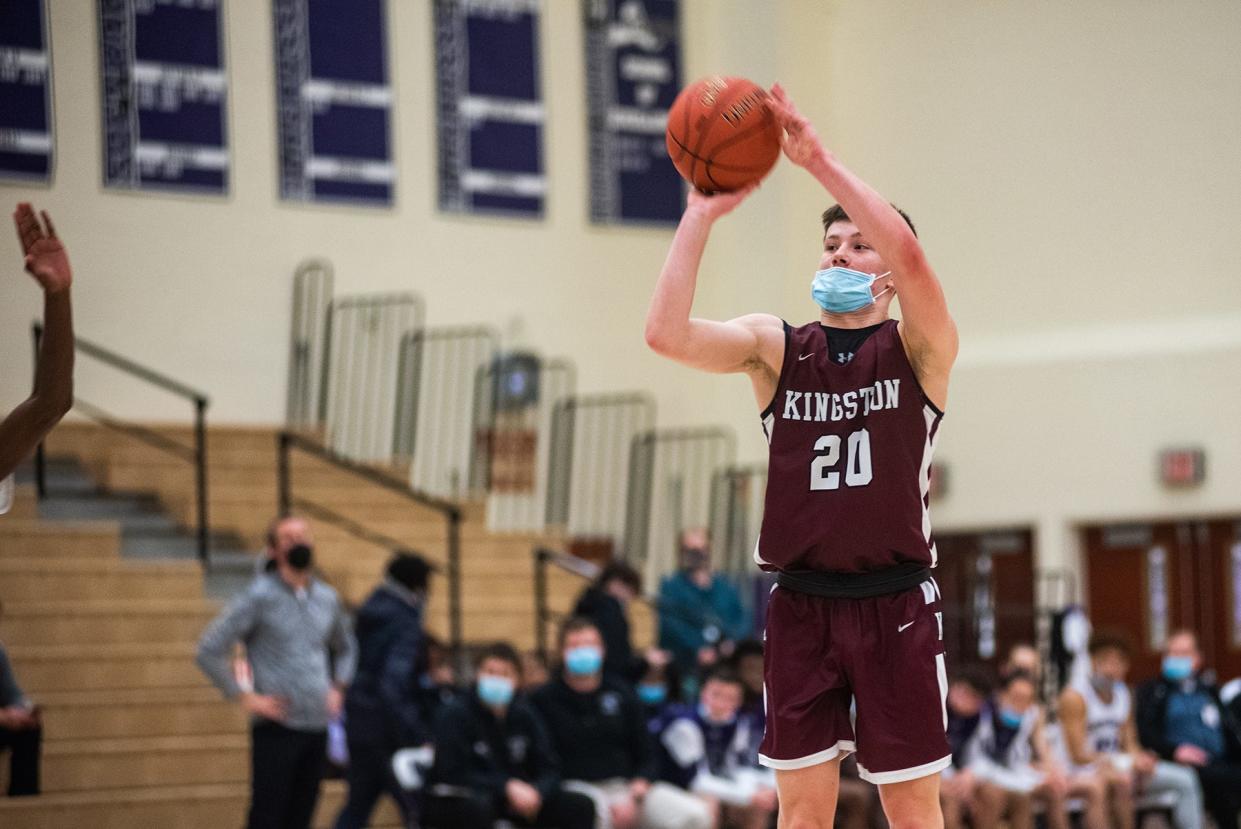 Kingston's Ryan McCardle shoots during the Section 9 boys basketball game at Monroe-Woodbury High School in Central Valley, NY on Wednesday, January 19, 2022. Kingston defeated Monroe-Woodbury. KELLY MARSH/FOR THE TIMES HERALD-RECORD