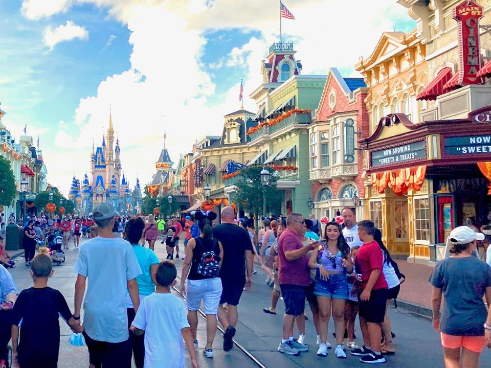 A view of Magic Kingdom shops and crowds in August 2021.
