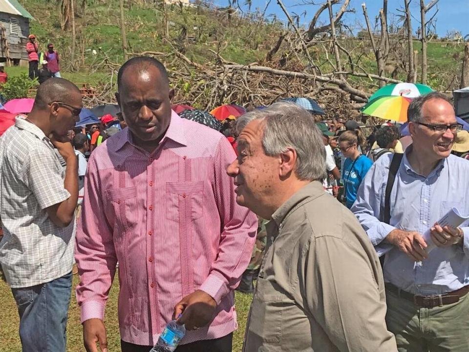 Dominica Prime Minister Roosevelt Skerrit, left center.