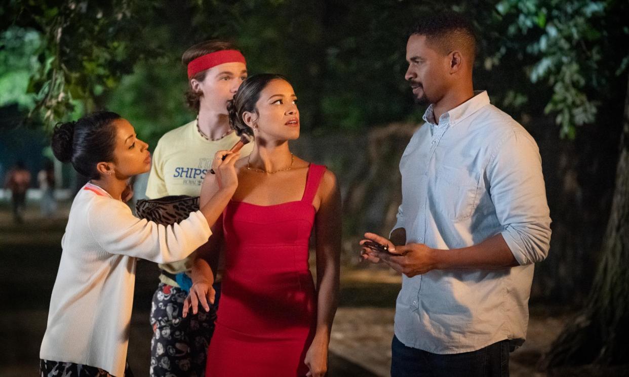 <span>Liza Koshy, Joel Courtney, Gina Rodriguez and Damon Wayans Jr in Players.</span><span>Photograph: KC Bailey/Netflix</span>