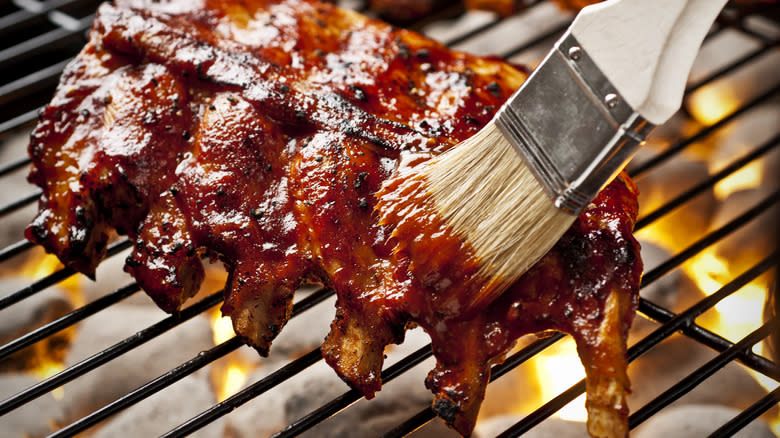 Glazed back ribs on grill