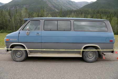 A blue 1986 Chevrolet van at the scene of a double homicide in northern British Columbia