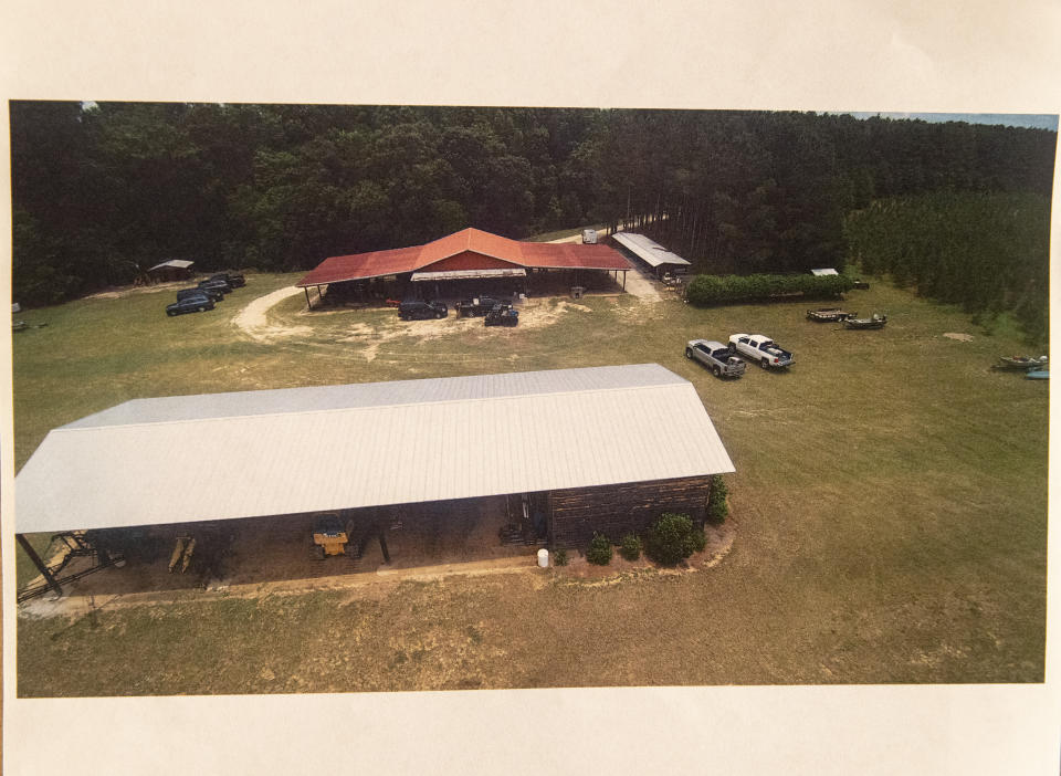 Evidence shown in Alex Murdaugh's trial for murder shows the Colleton County property where the Murdaughs lived, at the Colleton County Courthouse in Walterboro, S.C. on Thursday, Feb. 2, 2023. The judge has agreed with a defense request to let jurors ride 40 minutes to see the sprawling property. The exact date and time of the jury trip has not been scheduled because it is dependent on how many witnesses the prosecution calls in its reply case. (Andrew J. Whitaker/The Post And Courier via AP, Pool)