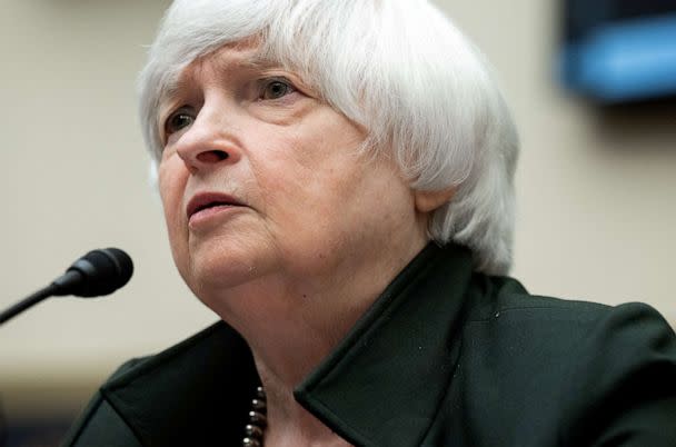 PHOTO: U.S. Treasury Secretary Janet Yellen testifies during a U.S. House Committee on Financial Services hearing on the Annual Report of the Financial Stability Oversight Council, on Capitol Hill in Washington, D.C., May 12, 2022. (Saul Loeb/Pool via Reuters)