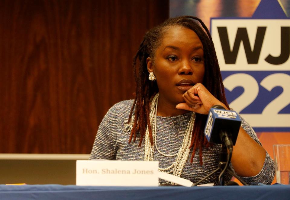 Chatham County District Attorney Shalena Cook Jones participates in a forum sponsored by the League of Women Voters at the Coastal Georgia Center.