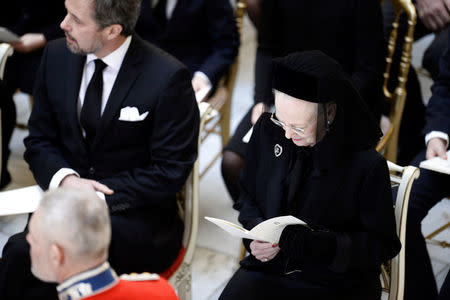 Queen Margrethe and Crown Prince Frederik of Denmark at the funeral service of Prince Henrik at Christiansborg Palace Chapel in Copenhagen, Denmark February 20, 2018. Mads Claus Rasmussen/Ritzau Scanpix Denmark/via REUTERS