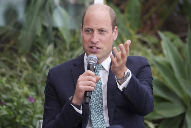 The Prince of Wales speaks into a microphone with plants in the background