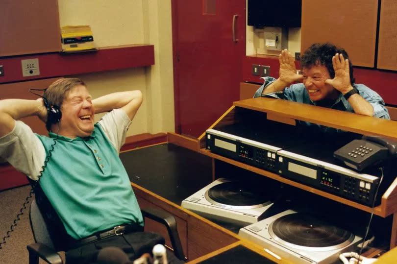 Radio Merseyside's Billy Butler and Wally Scott in the studio. June 16, 1994