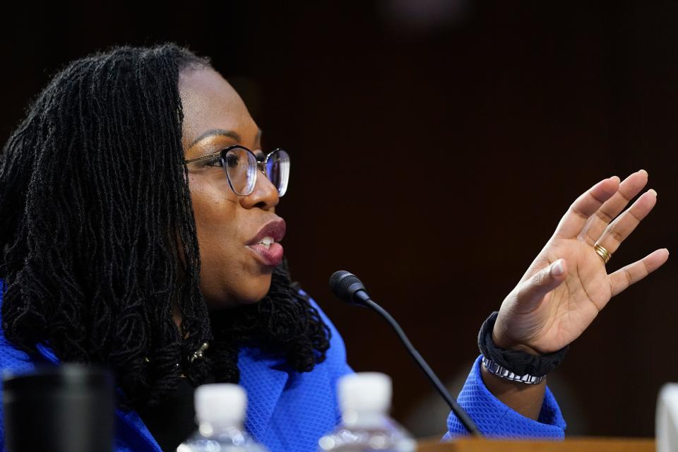 Supreme Court nominee Ketanji Brown Jackson testifies during her Senate Judiciary Committee confirmation hearing on Capitol Hill on March 23, 2022.