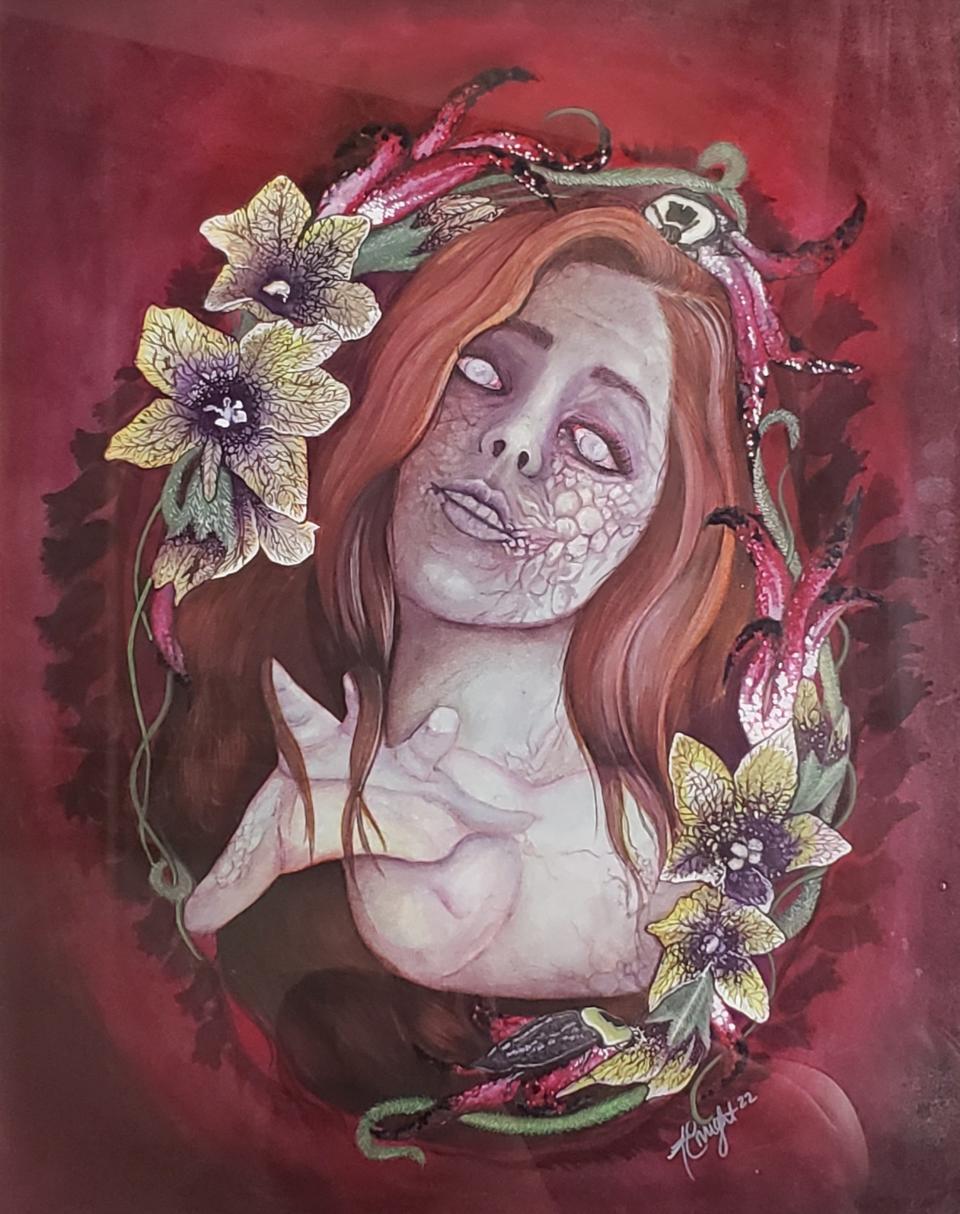 Amanda Enright's "Consumed" is one of many spooky art pieces featured in the 2023 Dark Art exhibit at Davis Art Center.