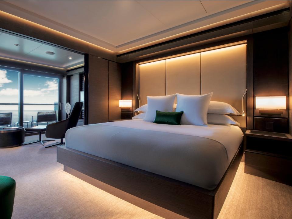 A room aboard the Ritz-Carlton Yacht Collection's Evrima