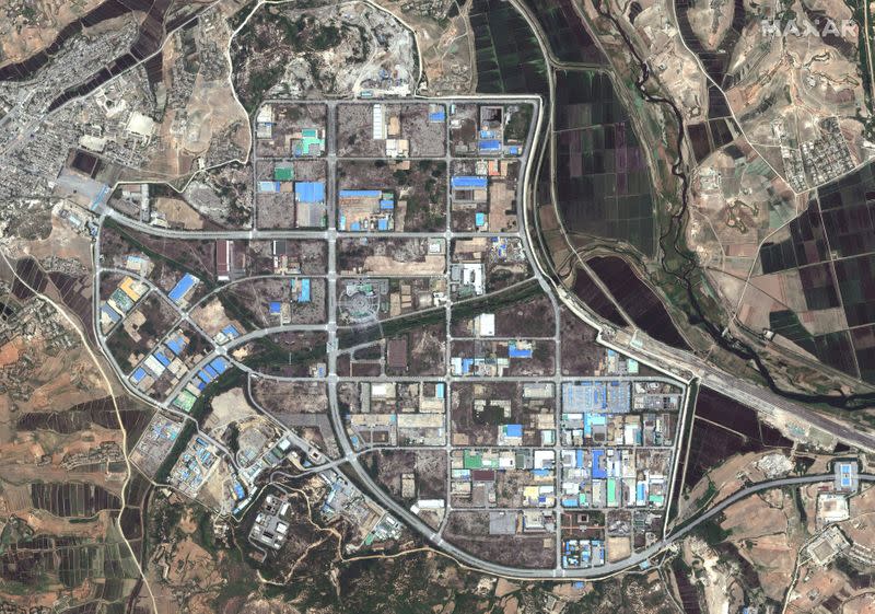 A satellite image shows an overview of Kaesong industrial complex in North Korea