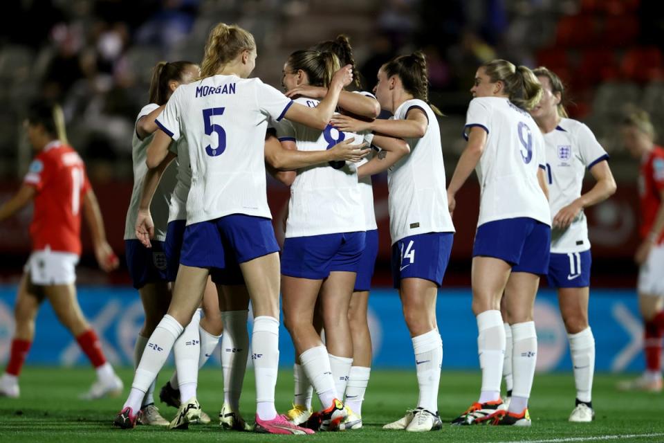 Debut joy: Clinton scored the second goal for the Lionesses (The FA via Getty Images)