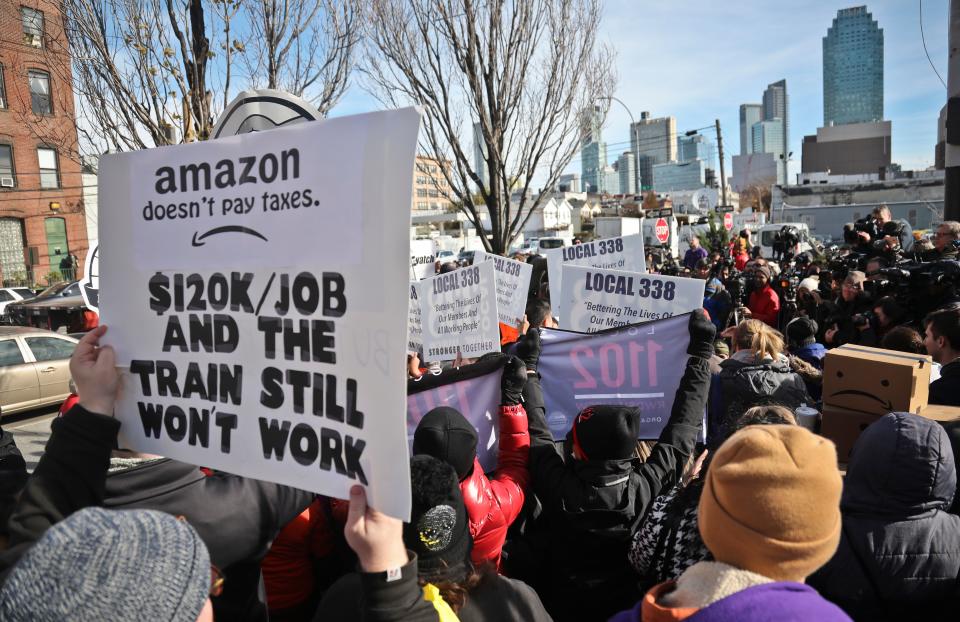 Anti-Amazon protesters in Long Island City, Queens, on Nov. 14, 2018.