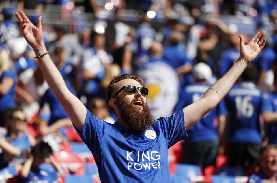 Football Soccer Britain - Leicester City v Manchester United - FA Community Shield - Wembley Stadium - 7/8/16 Leicester City fan before the match Action Images via Reuters / John Sibley Livepic EDITORIAL USE ONLY. No use with unauthorized audio, video, data, fixture lists, club/league logos or "live" services. Online in-match use limited to 45 images, no video emulation. No use in betting, games or single club/league/player publications. Please contact your account representative for further details.