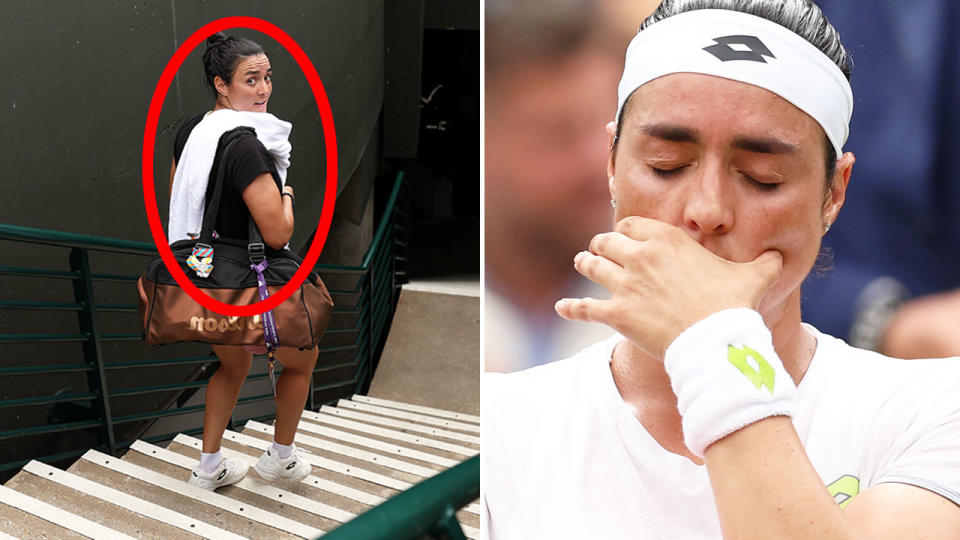 Ons Jabeur was kicked off Centre Court for wearing black during the warm-up before her defeat in the Wimbledon women's singles final. Pic: Getty