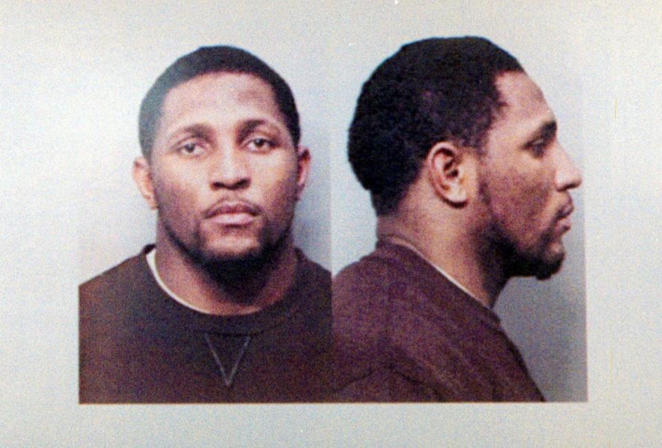 This is a police mug shot of Baltimore Ravens linebacker Ray Lewis, taken in Atlanta Tuesday, Feb.15, 2000. Lewis is free on $1 million bond, for the first time since Jan. 31, when he was charged with murdering two men after a Super Bowl party earlier that day.  (AP Photo)