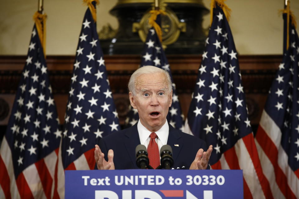 Democratic presidential candidate, former Vice President Joe Biden speaks in Philadelphia, Tuesday, June 2, 2020. (AP Photo/Matt Rourke)