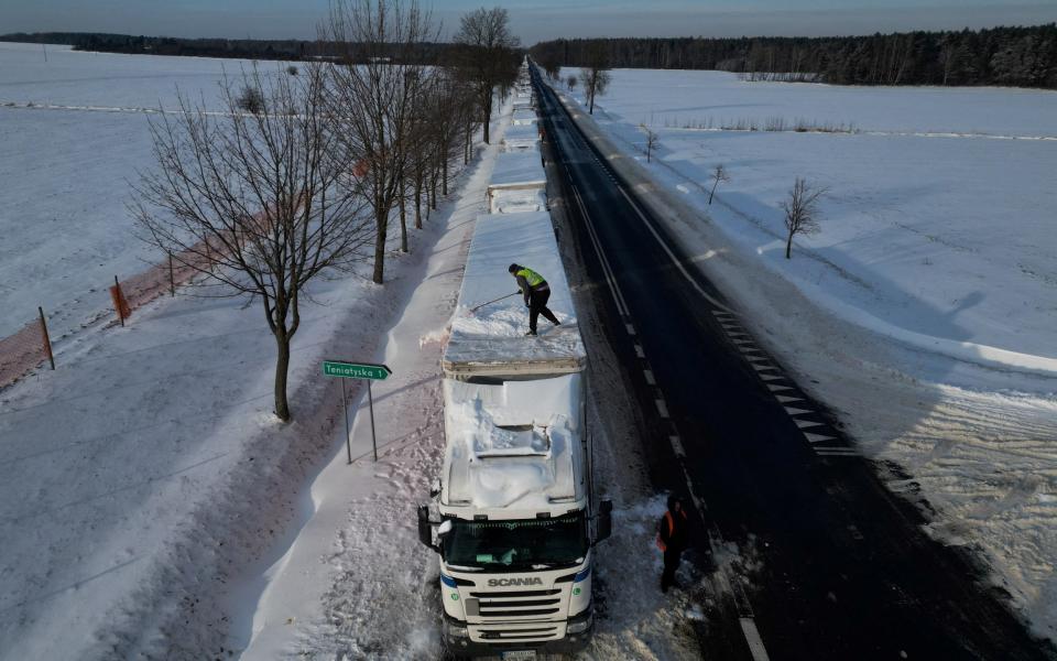 Long queues have formed at the border amid blockades by disgruntled rival truckers and farmers