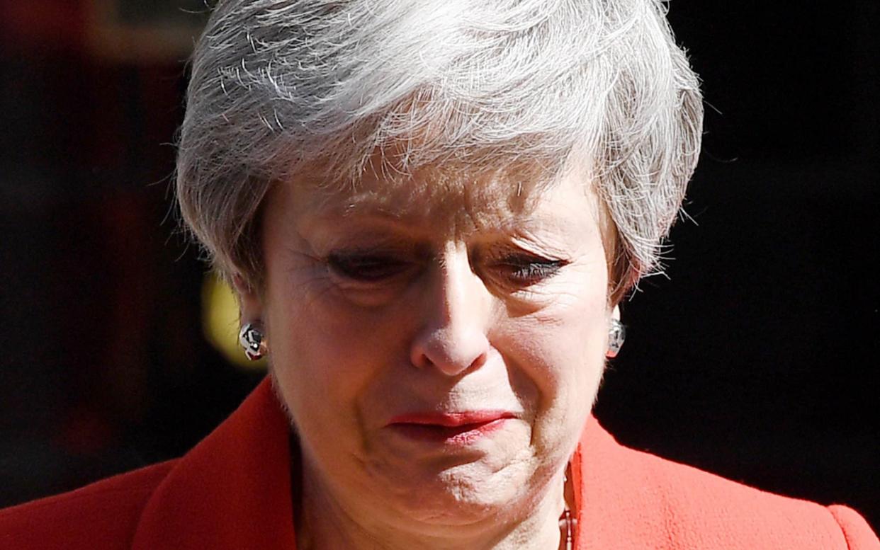 Theresa May broke down as she announced her resignation outside 10 Downing Street - Getty Images Europe