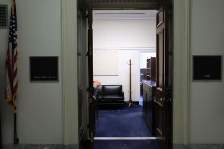 The now-vacated offices of outgoing U.S. Representative Dana Rohrabacher (R-CA) sit empty in the weeks before the end of his term, as dozens of outgoing and incoming members of Congress move into and out of Washington as votes on a potential federal government shutdown loom, on Capitol Hill in Washington, U.S., December 17, 2018. REUTERS/Jonathan Ernst