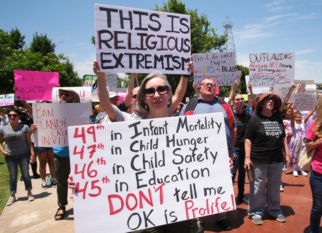 Abortion-rights supporters at the Engage the Rage rally at the Oklahoma Capitol in Oklahoma City Sunday, June 25, 2022.