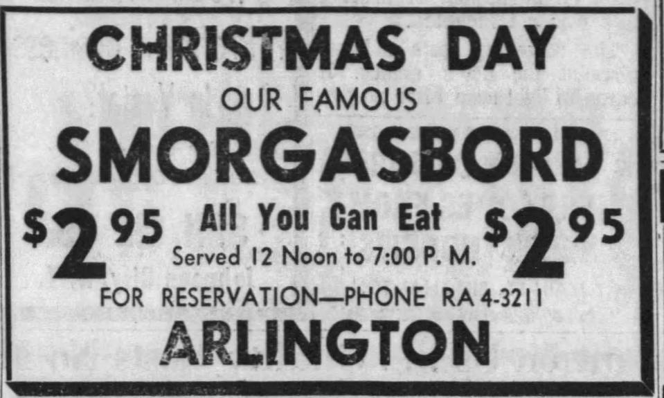 The Arlington Hotel had a great food spread for diners on Christmas 1965.