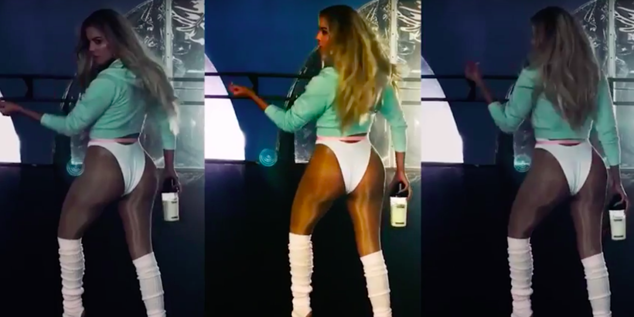 Khloé Kardashian is serving up vintage Jane Fonda in this BTS look at her fitness video