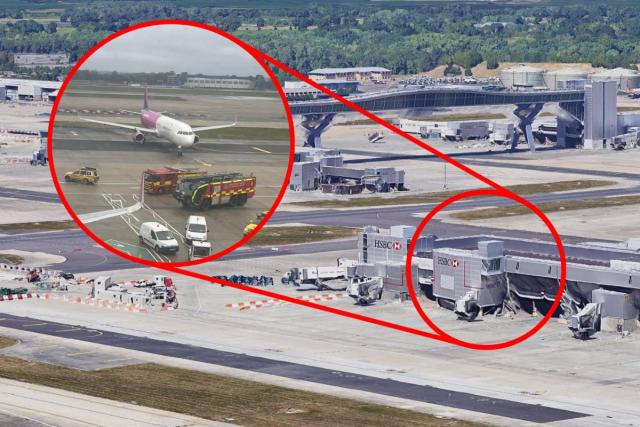Emergency services swarmed round the aircraft <i>(Image: Google | Inset: Newsquest)</i>