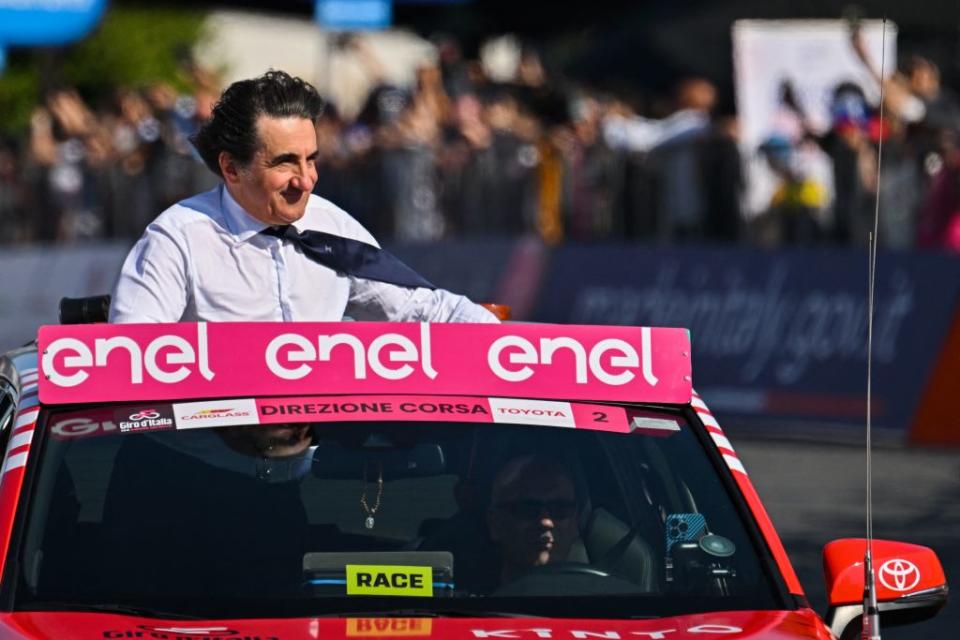 Founder of Italian media and publishing company Cairo Communication and President of RCS Media Group Urbano Cairo follows from a car of the organization the twentyfirst and last stage of the Giro dItalia 2023 cycling race 135 km in and around Rome on May 28 2023 Photo by Alberto PIZZOLI  AFP Photo by ALBERTO PIZZOLIAFP via Getty Images