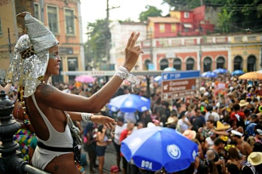 A reveller takes part in the Carmelitas street party in Rio de Janeiro, Brazil, on March 1, 2019. Hundreds of street parties tradionally take place every year in the city before and during Rio's Carnival, which will run until March 9th