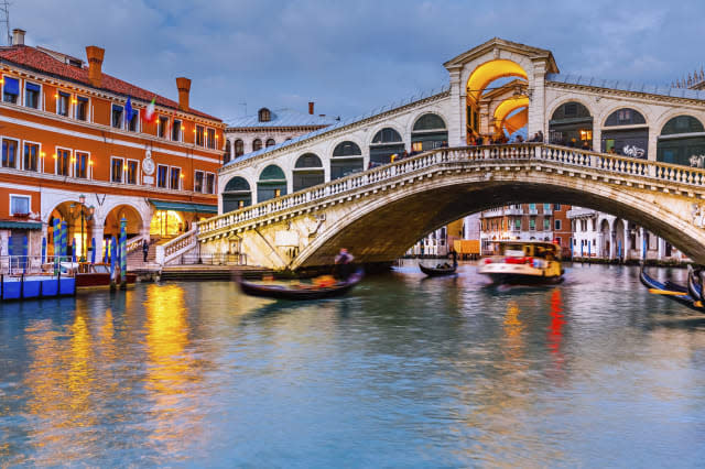 Rialto Bridge at dusk, Venice, Italy