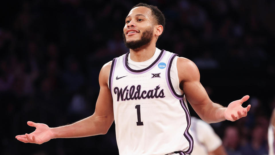 New Raptors guard Markquis Nowell starred for Kansas State during March Madness. (Photo by Jamie Schwaberow/NCAA Photos via Getty Images)