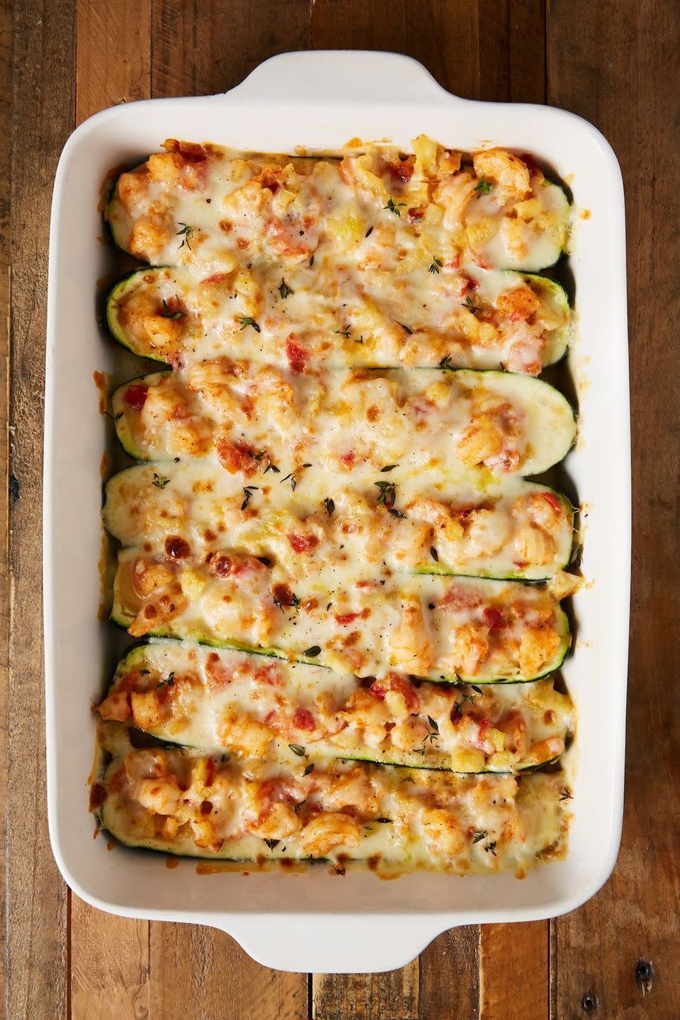 Garlicky Prawn Courgette Boats