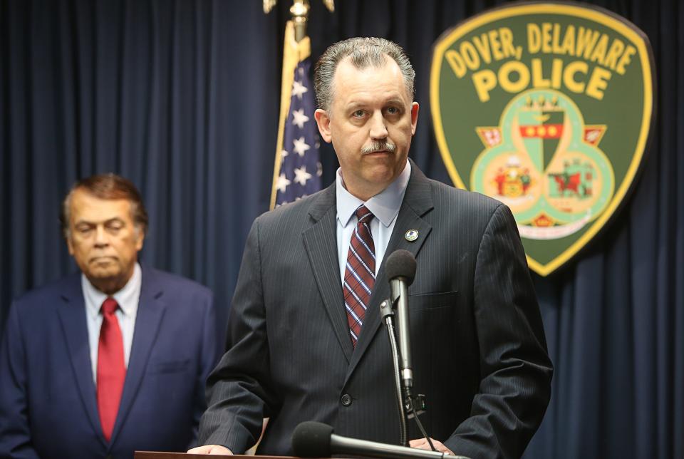 Thomas Johnson Jr., chief of the Dover Police Department, speaks at a press conference on Wednesday, Dec. 27, 2023 at the police station.