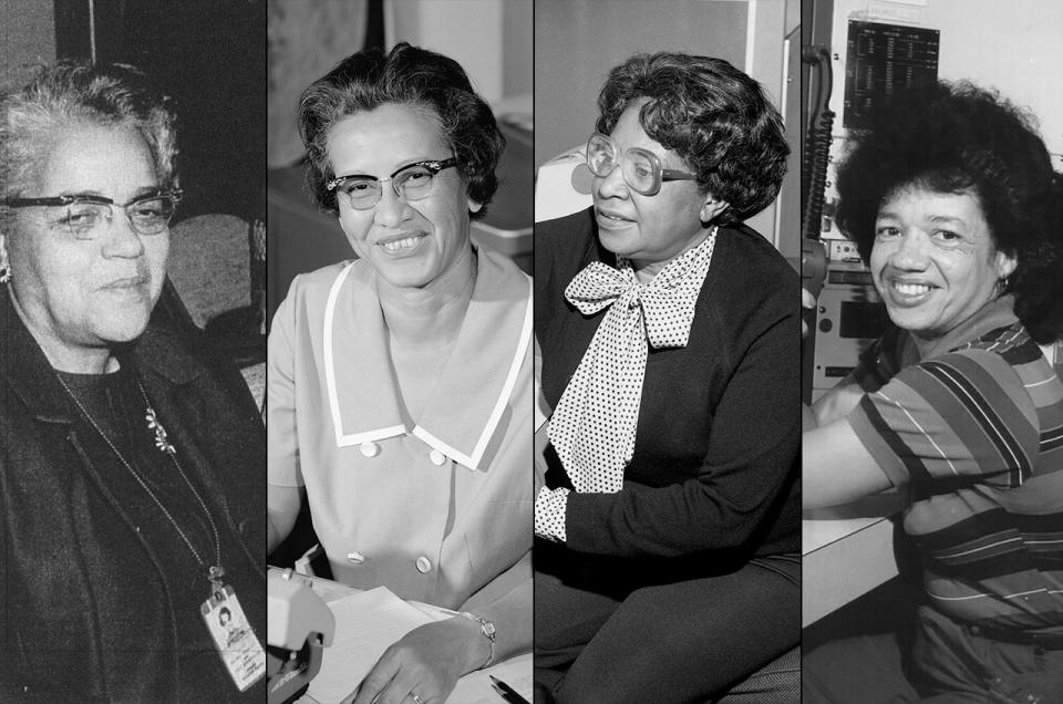 composite black and white photo of four smiling, well-dressed older women