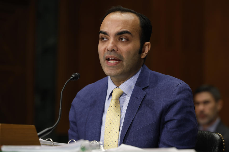 WASHINGTON, DC - DECEMBER 15: Consumer Financial Protection Bureau Director Rohit Chopra testifies before the Senate Banking, Housing and Urban Affairs Committee in the Dirksen Senate Office Building on Capitol Hill on December 15, 2022 in Washington, DC. Chopra delivered the CFPB's semi-annual report to Congress. (Photo by Chip Somodevilla/Getty Images)