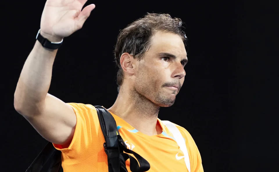 Rafa Nadal waves goodbye after his loss at the Australian Open. (Photo by Hu Jingchen/Xinhua via Getty Images)
