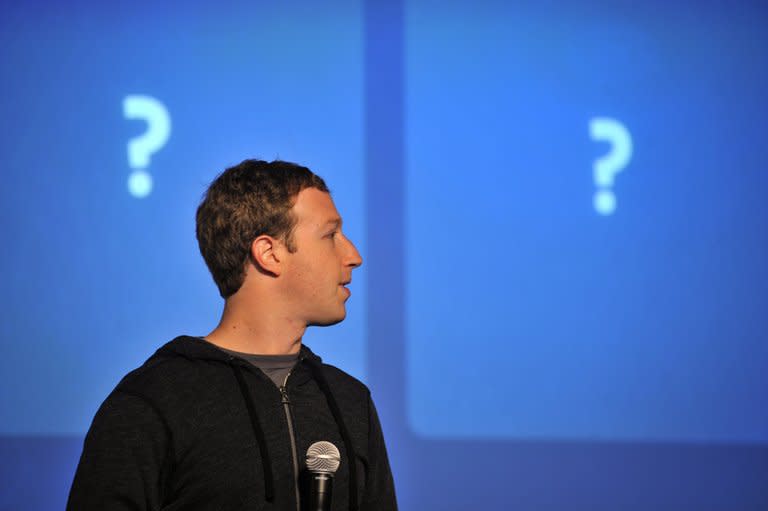 Facebook CEO Mark Zuckerberg speaks at an event at Facebook's headquarters in Menlo Park, California, on January 15, 2012. Facebook is increasing its revenue from mobile with more users now accessing the social network via smartphones and tablets than from personal computers, but Wall Street remains unimpressed