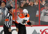 <p>Philadelphia's first-round pick <b>Travis Konecny</b> has already enamored himself to Flyers fans with his rough-and-tumble, physical style despite his 5-foot-10, 175-pound frame. The fact that he can also put up points is a nice bonus. "He's a little Tasmanian devil out there," <a rel="nofollow noopener" href="http://www.sportsnet.ca/hockey/nhl/travis-konecny-trade-draft-pick-toronto-maple-leafs-flyers-rookie-first-round-marner-london/" target="_blank" data-ylk="slk:said teammate Wayne Simmonds;elm:context_link;itc:0;sec:content-canvas" class="link ">said teammate Wayne Simmonds</a>. "I've seen him throw some devastating hits over the last 12 games. It's really nice to see a guy with his skill set play that way. He may not be the biggest guy, but he plays like's 6-foot-4." </p>