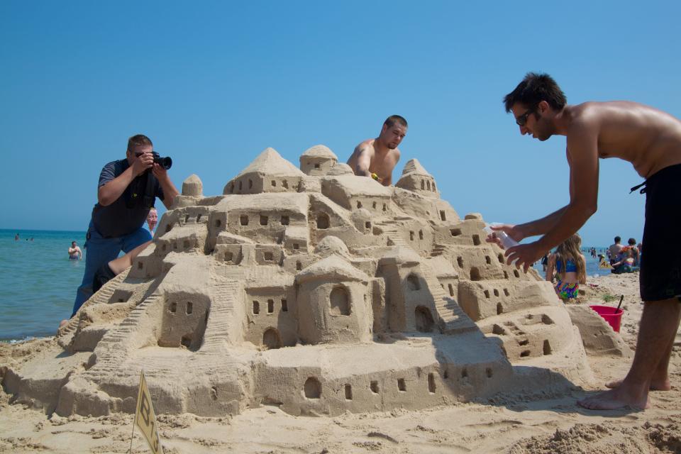 A sand sculpture contest, seen here in a recent year, returns to Indiana Dunes State Park on July 16, 2022.
