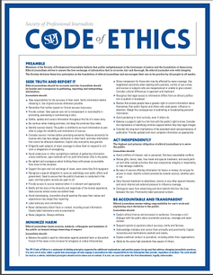 The Society of Professional Journalists' Code of Ethics, printed on one page.