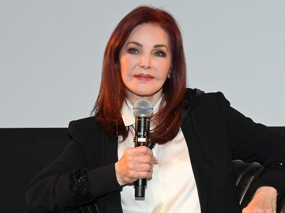Priscilla Presley speaks onstage during Agent Elvis ATAS Official at Netflix Tudum Theater on March 07, 2023