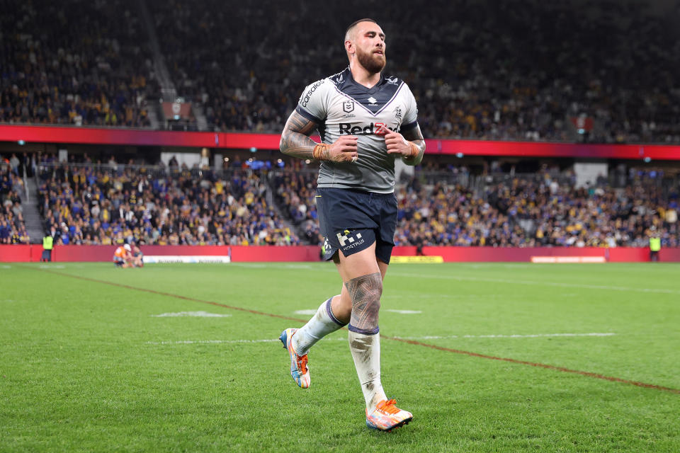 Nelson Asofa-Solomona (pictured) runs off the field during an NRL match.