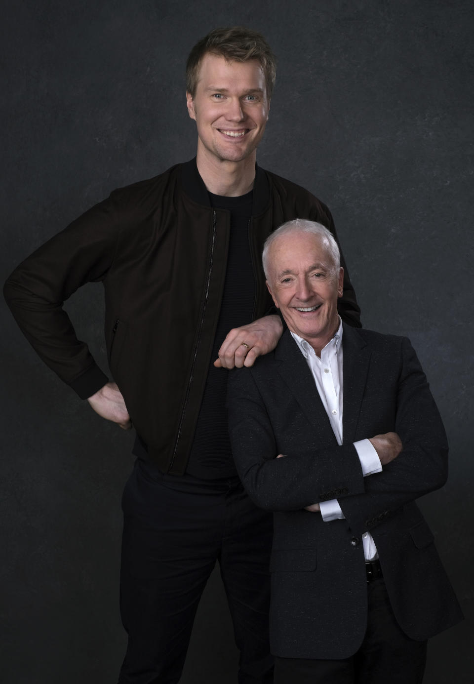 This Dec. 3, 2019 photo shows Joonas Suotamo, left, and Anthony Daniels posing for a portrait to promote their film "Star Wars: The Rise of Skywalker" in Pasadena, Calif. (AP Photo/Chris Pizzello)