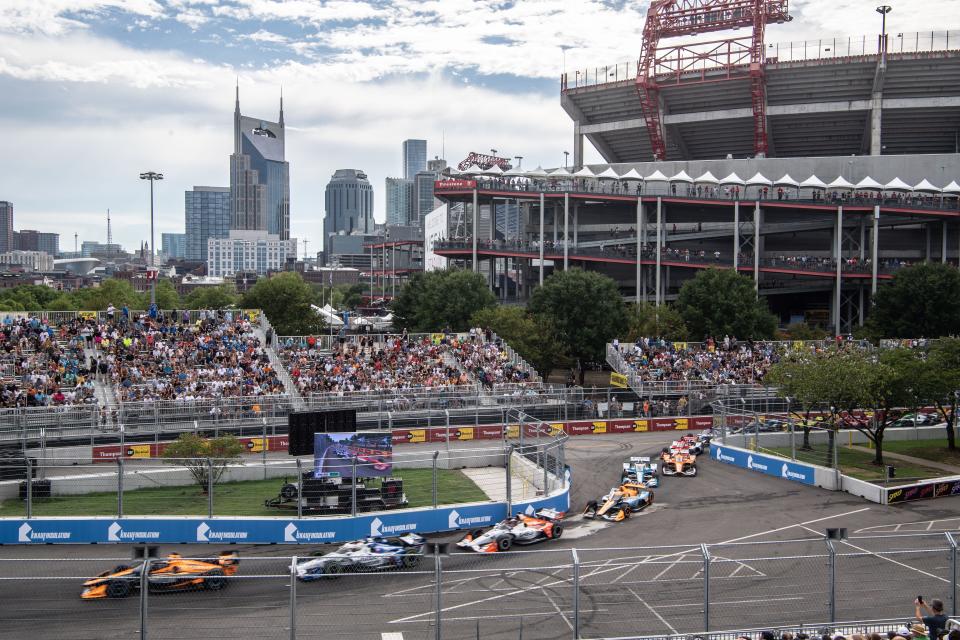 IndyCar Series race for the Music City Grand Prix in Nashville, Tenn., Sunday, Aug. 7, 2022. 