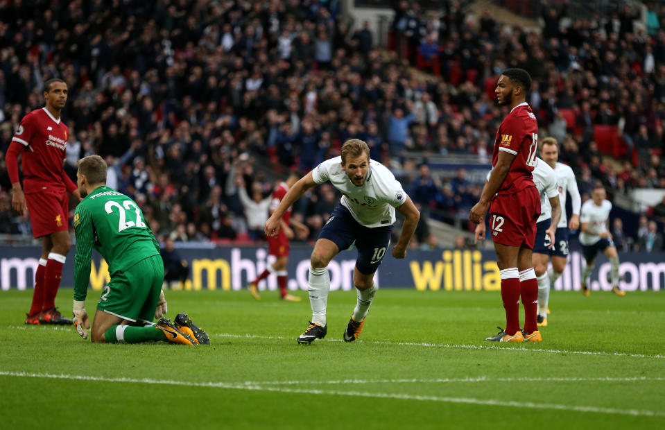 Harry Kane scored two of Tottenham’s four goals against Liverpool. (Getty)