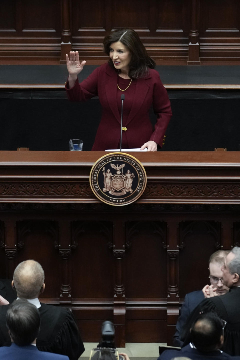 New York Gov. Kathy Hochul speaks during the State of the State address in Albany, N.Y., Tuesday, Jan. 9, 2024. The Democrat outlined her agenda for the ongoing legislative session, focusing on crime, housing and education policies. (AP Photo/Seth Wenig)