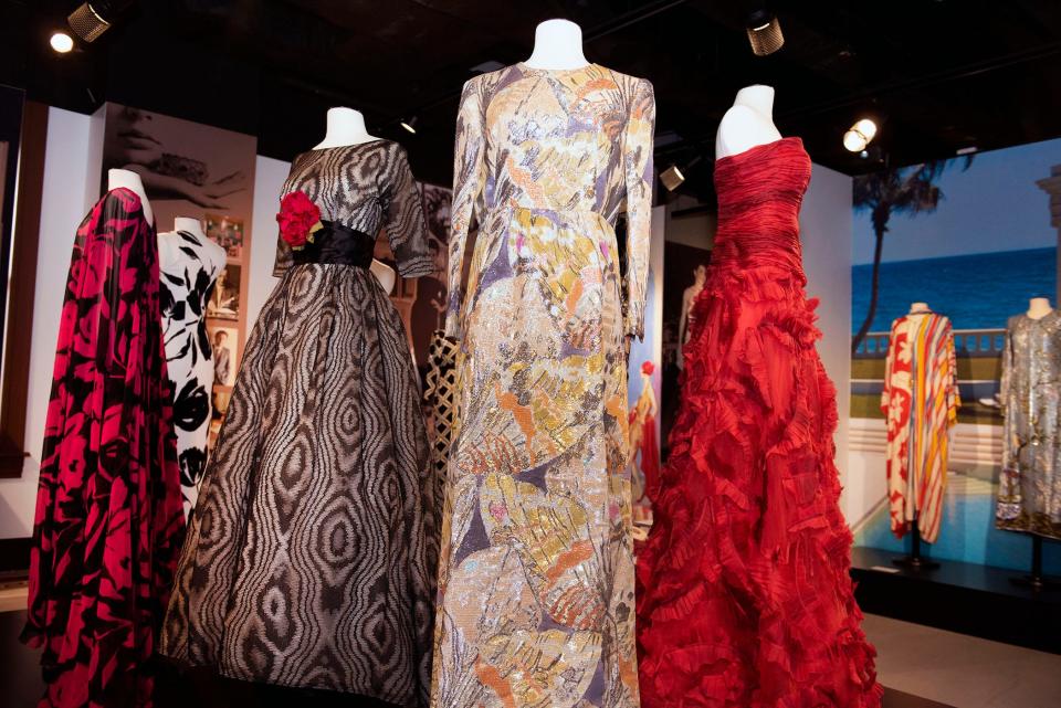 Pieces by Micheal Kors, Philip Hulitar Givenchy Boutique and Oscar de la Renta are on exhibit at The Endless Summer: Palm Beach Resort Wear at the Historical Society of Palm Beach County in West Palm Beach through May 25, 2024.