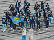 <p>Kazakhstan also stood out in bright blue pants. </p>